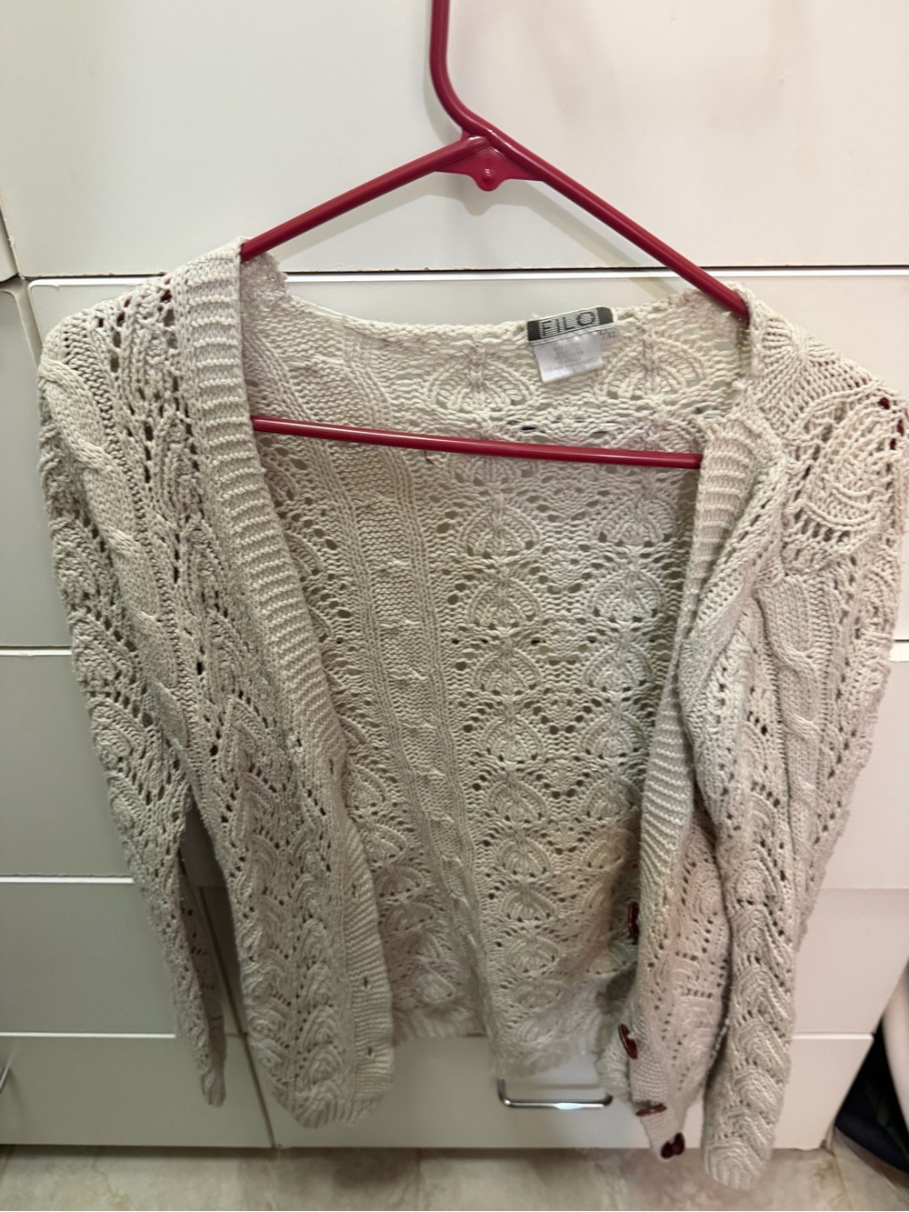 Y2K Filo Large/Extra Large White Knit Cardigan With Brown Buttons